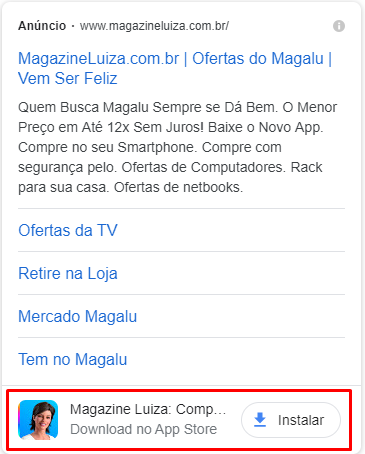 Exemplo de extensão de aplicativo do google ads