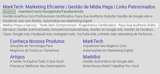 anúncio da Marktech com frases de destaque